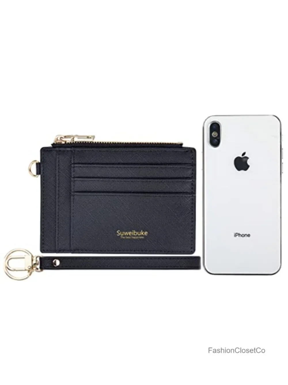 Slim RFID Blocking Leather Zip Wristlet Card Case Wallet with Keychain